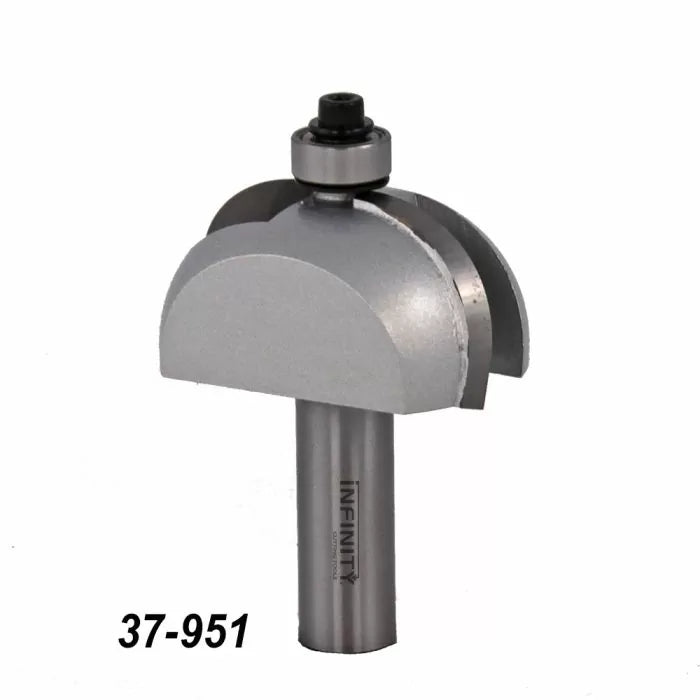 Roundover router bit with bearing, woodworking tool, model 37-951, on white background