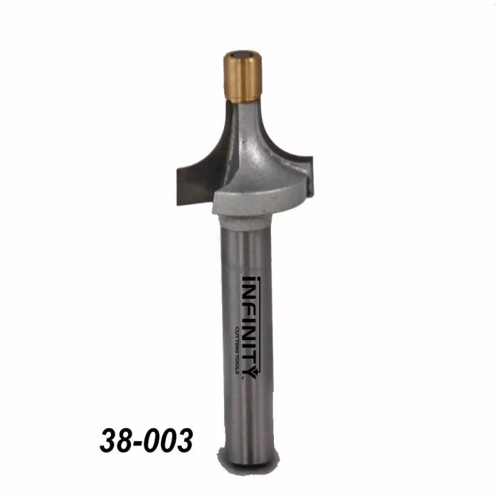 Roundover router bit with bearing, labeled 38-003, close-up on white background.