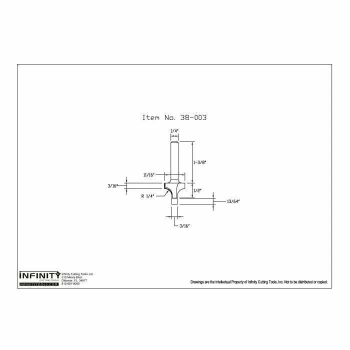 Technical drawing of woodworking router bit with labeled dimensions, item 38-003