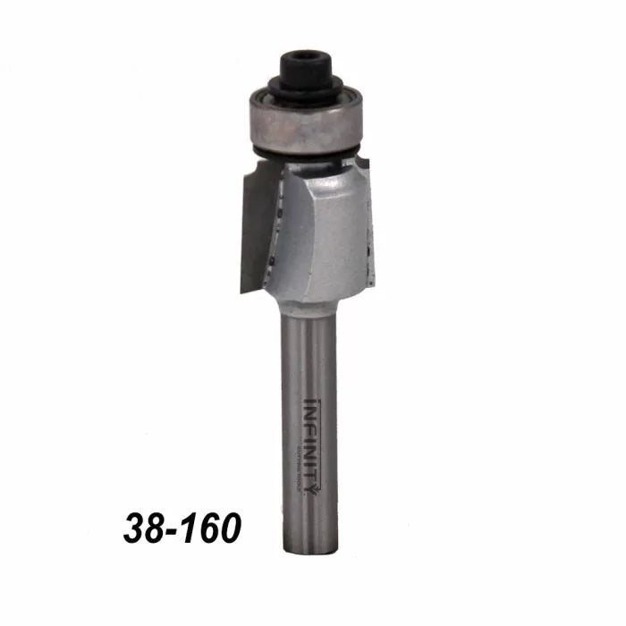 Carbide-tipped flush trim router bit with bearing, woodworking tool, number 38-160
