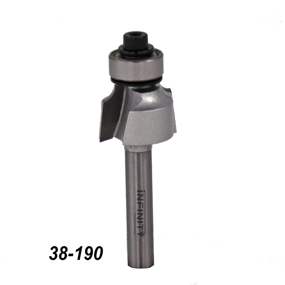 Carbide-tipped roundover router bit with bearing, wood cutting tool, item 38-190