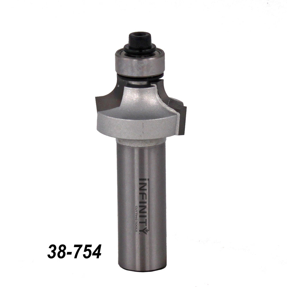 Roundover router bit with bearing for woodworking, product number 38-754, on white background.
