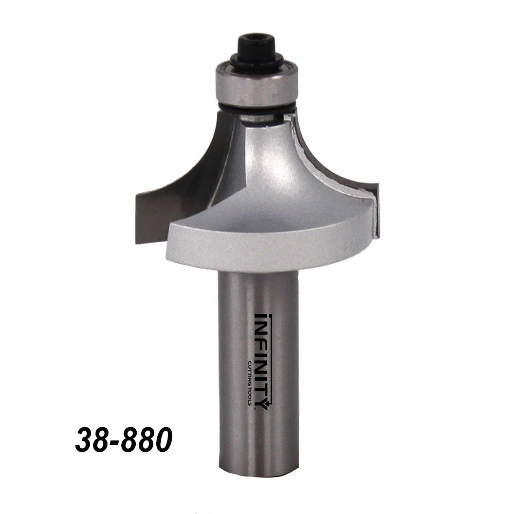 Roundover router bit with bearing, steel construction, part number 38-880, woodworking tool