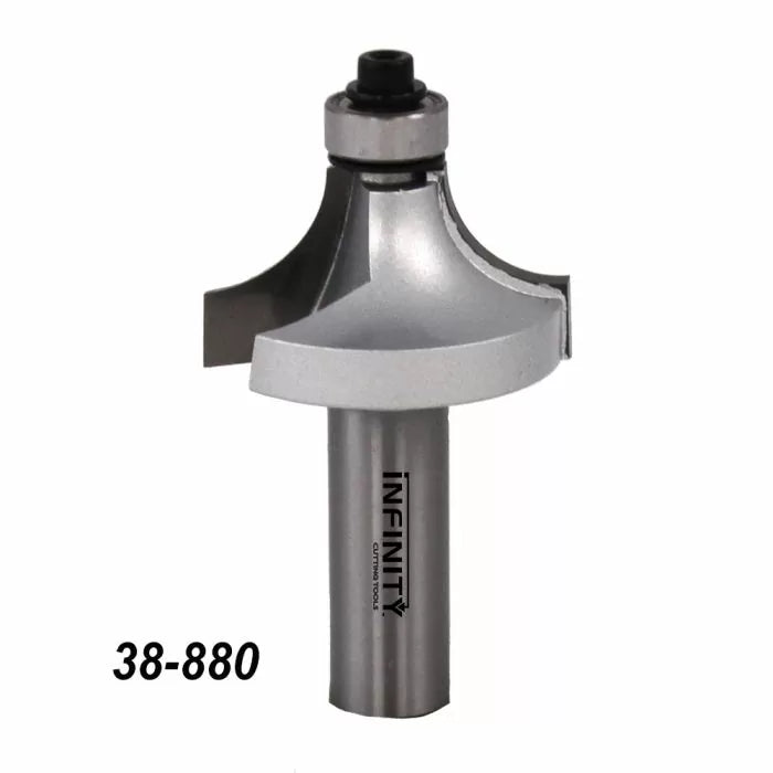 Large roundover router bit with bearing, model 38-880, used for woodworking edging