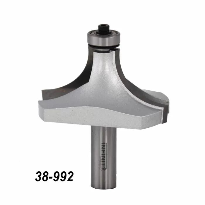 Roundover router bit with bearing, model 38-992, for woodworking and edge forming tasks