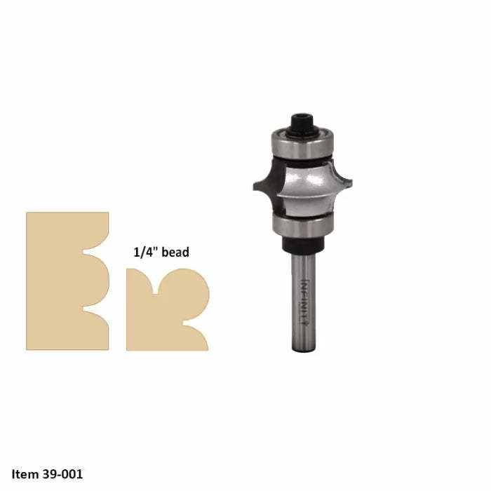 1/4 inch bead router bit with cut profile diagram for woodworking