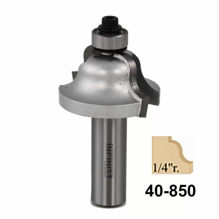 Roundover router bit with bearing, 1/4 inch radius, model 40-850 for woodworking edges