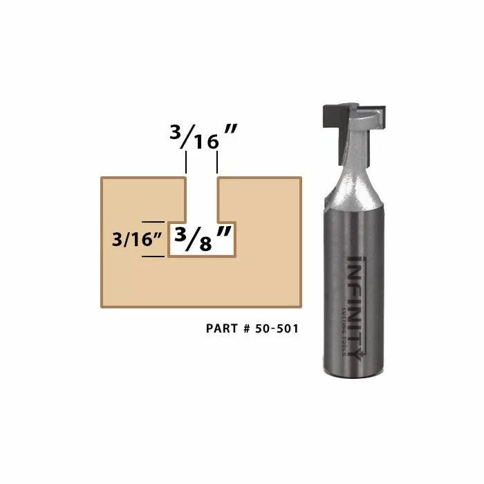 3/8 inch slot cutter router bit with cutting diagram and dimensions 3/16 inch deep, part 50-501