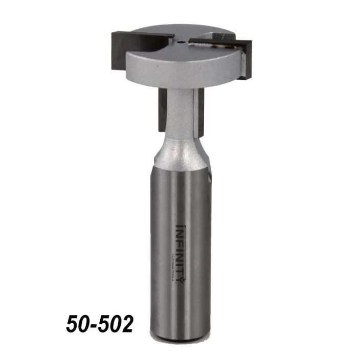 Steel woodworking slot cutter router bit with sharp cutting edges, product number 50-502.