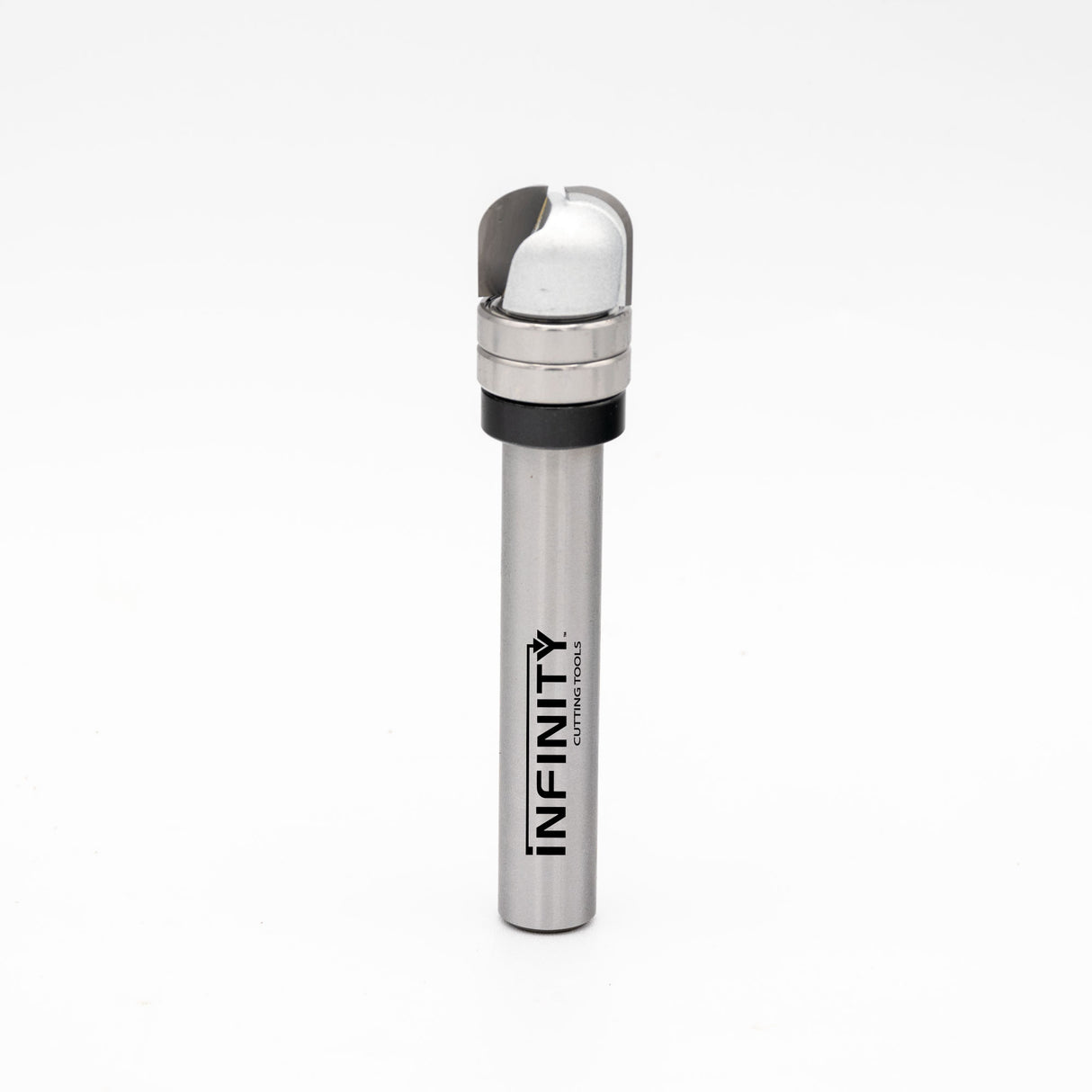 Bowl and tray router bit with bearing on white background for woodworking