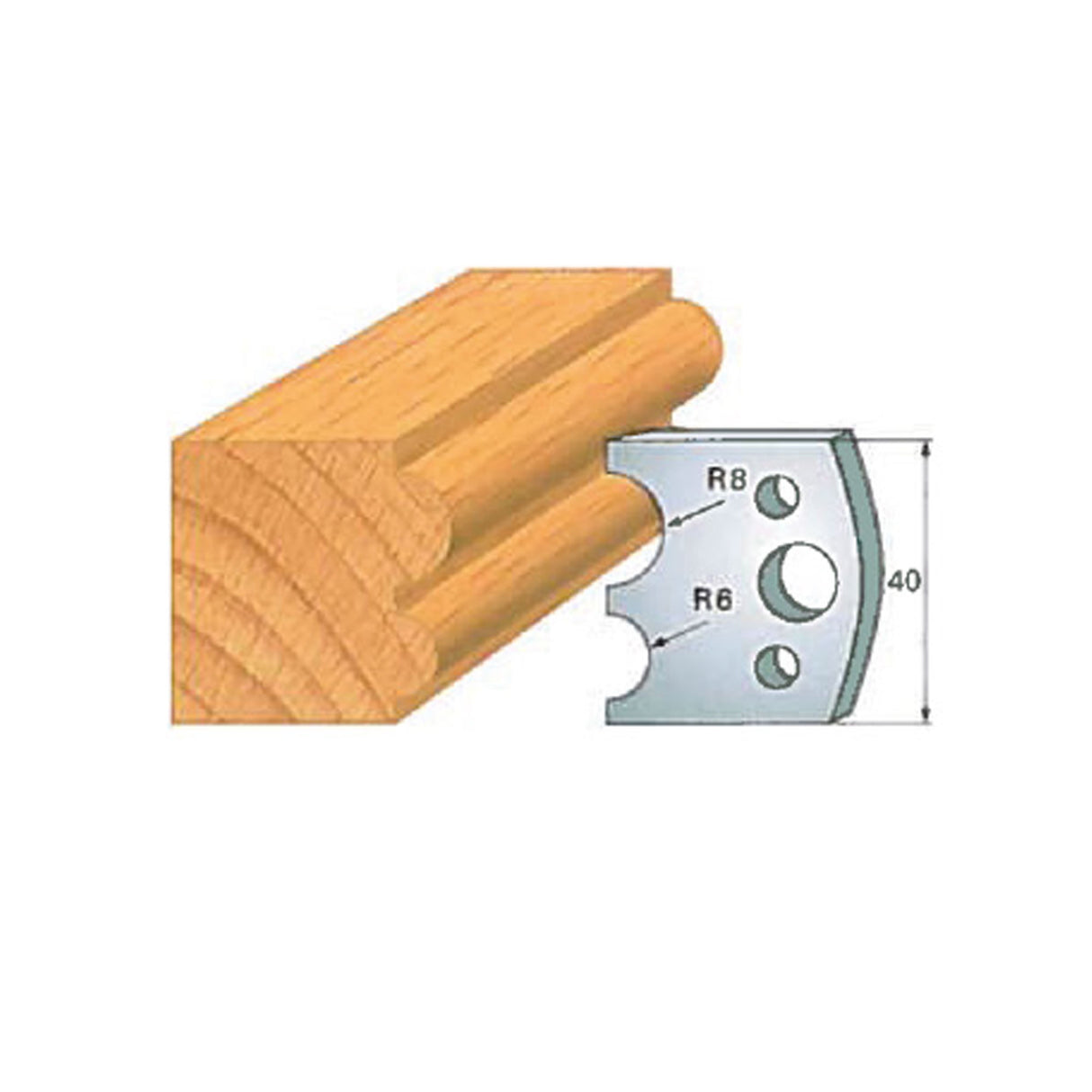 Wood molding profile cutter blade with radius measurements for woodworking shaping