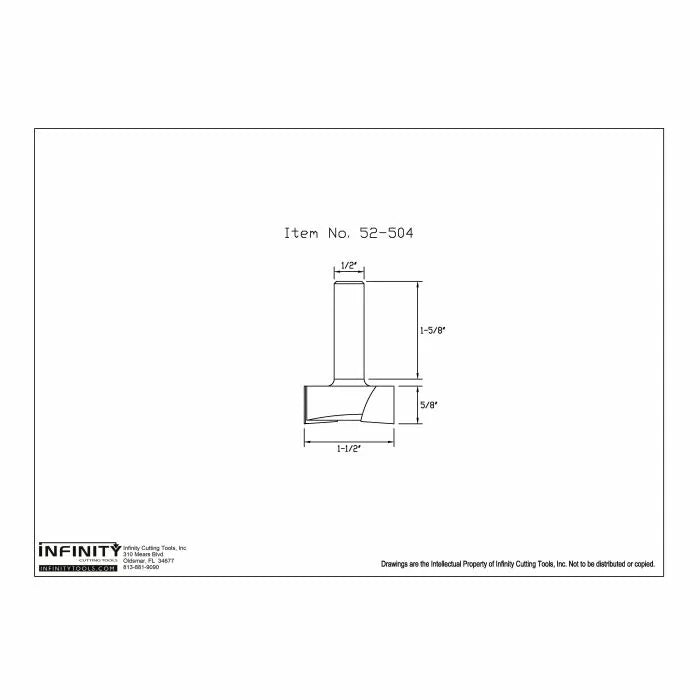 Technical drawing of router bit with dimensions, item number 52-504, woodworking tool