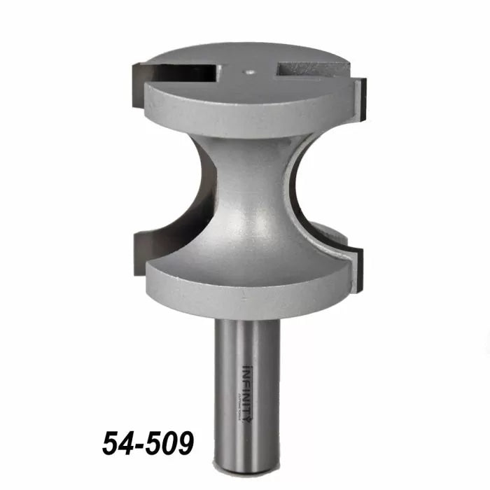 Woodworking router bit with slot cutting design, labeled 54-509, on white background.