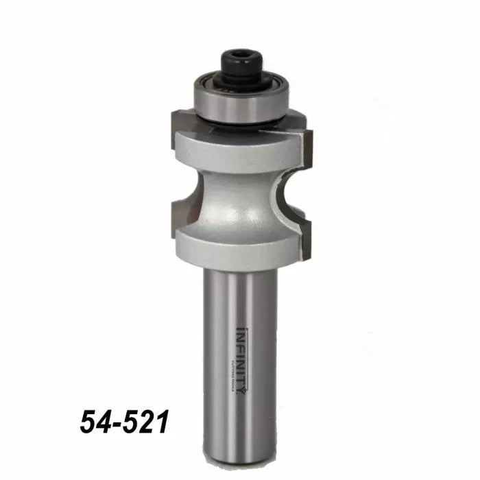 Steel woodworking router bit with bearing, model 54-521, isolated on white background.