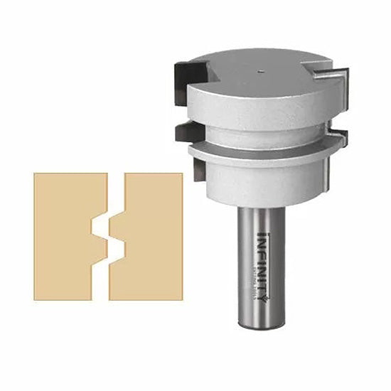 Lock miter router bit for woodworking with example joint profile