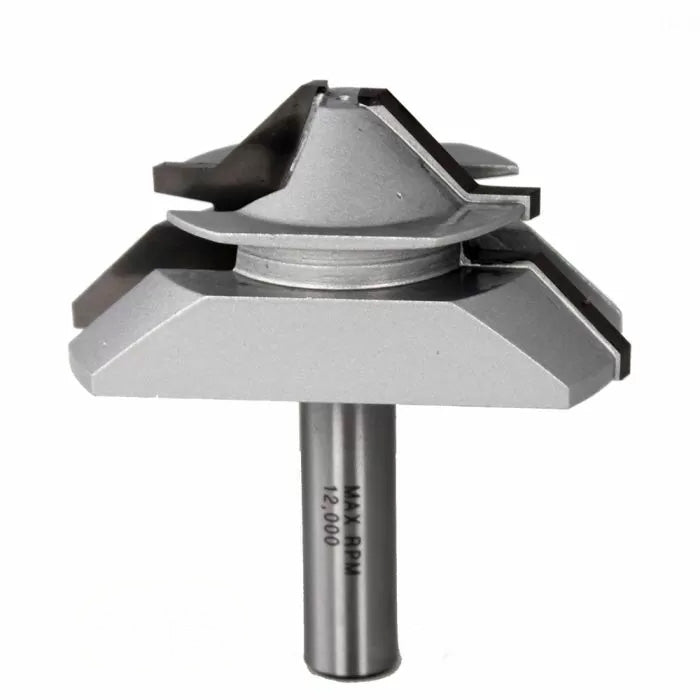 Carbide-tipped router bit for woodworking, isolated on white background