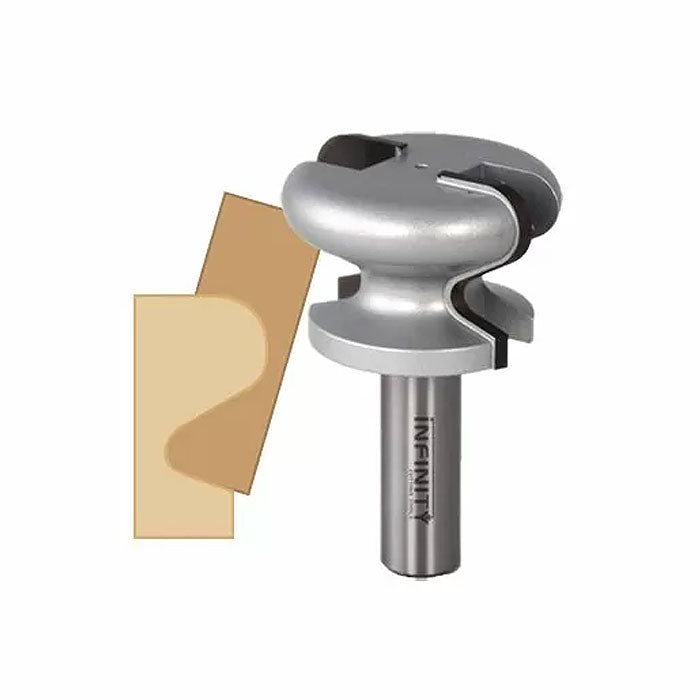 Cove and bead router bit for woodworking with example profile cut, high-speed steel design
