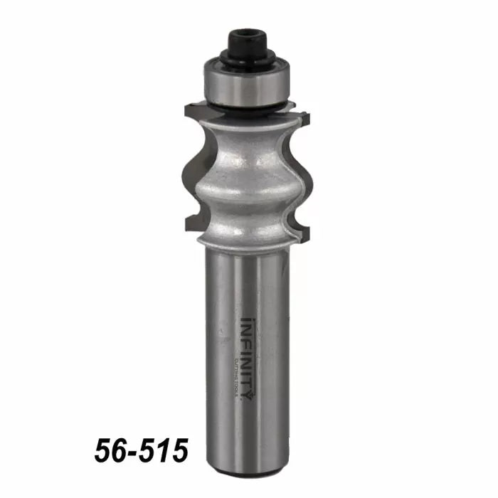 Beading router bit with bearing for woodworking, model 56-515, silver finish.