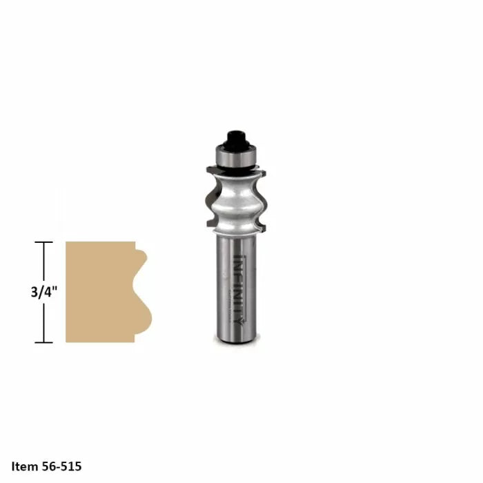 3/4 inch bead edge router bit with carbide tip and profile example, woodworking tool