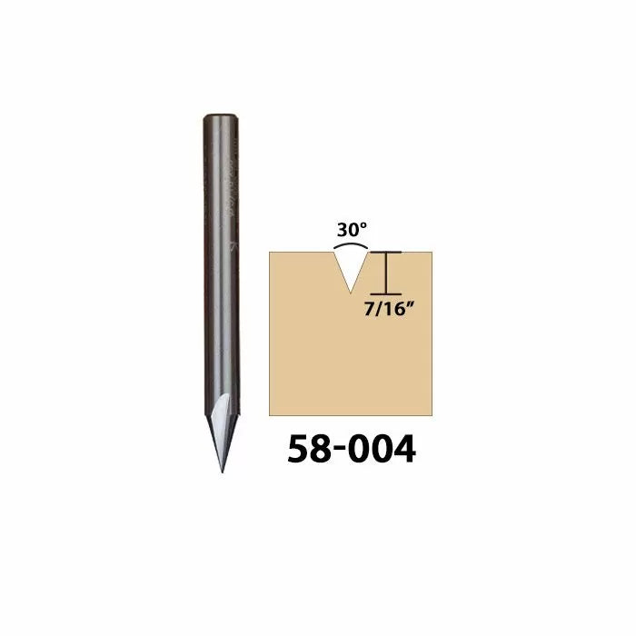 30 degree V-groove router bit with 7/16 inch cutting depth, woodworking tool 58-004