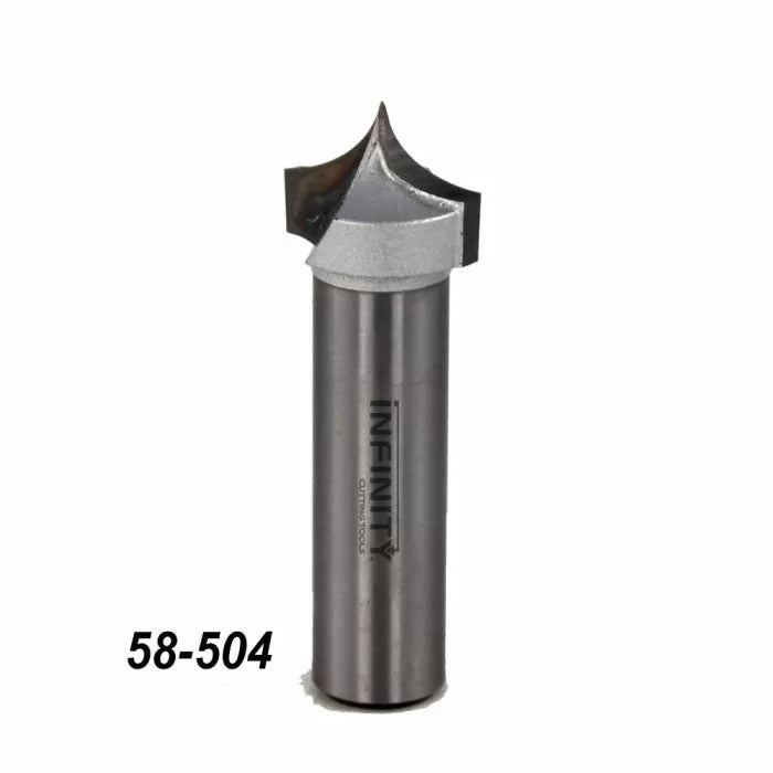 Carbide-tipped V-groove router bit for woodworking with part number 58-504