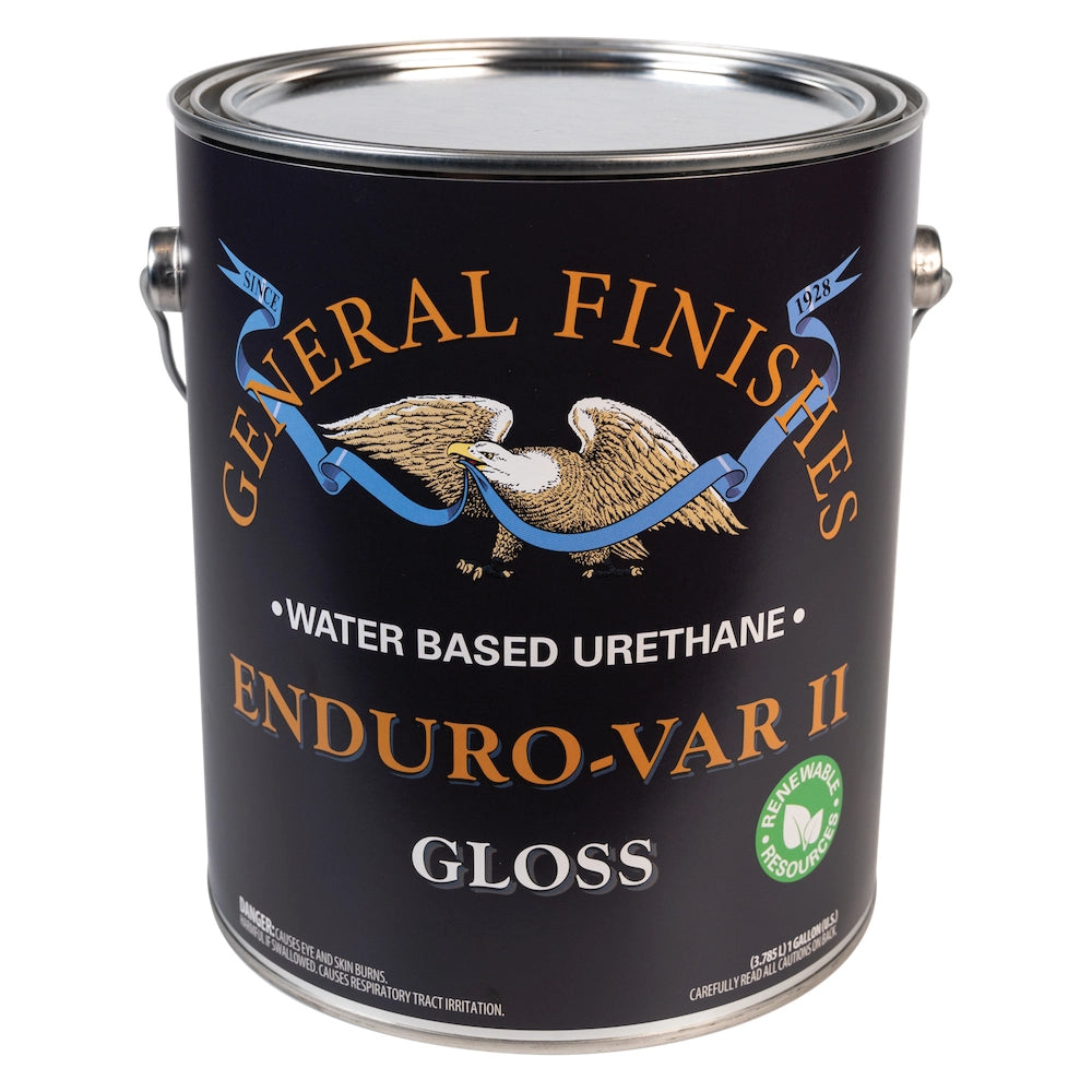 General Finishes Enduro-VAR II gloss paint can on a white background