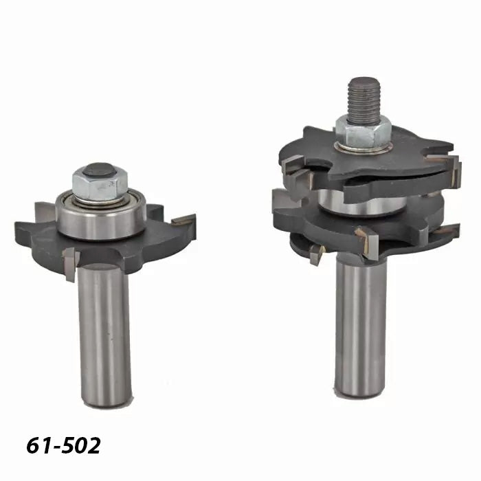 Carbide-tipped rail and stile router bit set for woodworking joinery, model 61-502.