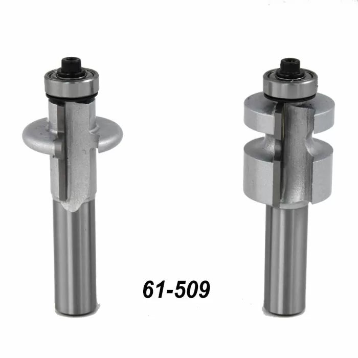 Two carbide joinery router bits with ball bearings, labeled 61-509, on white background.