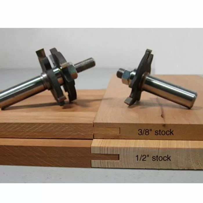 Wood joinery router bits with 3/8 inch and 1/2 inch stock for woodworking projects