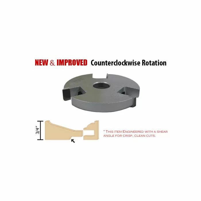 Carbide jointer cutterhead with counterclockwise rotation and shear angle for clean cuts