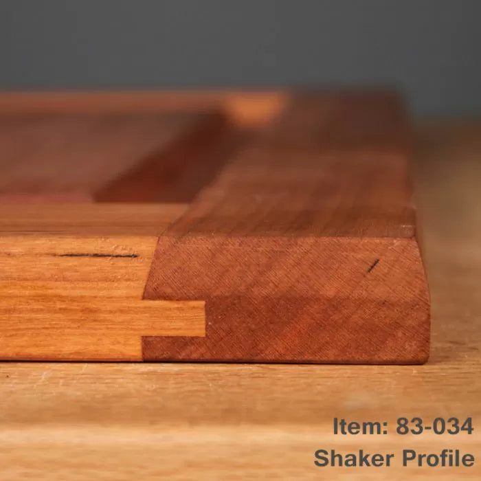 Close-up of a Shaker profile wooden joint with visible dovetail, ideal for cabinetry.