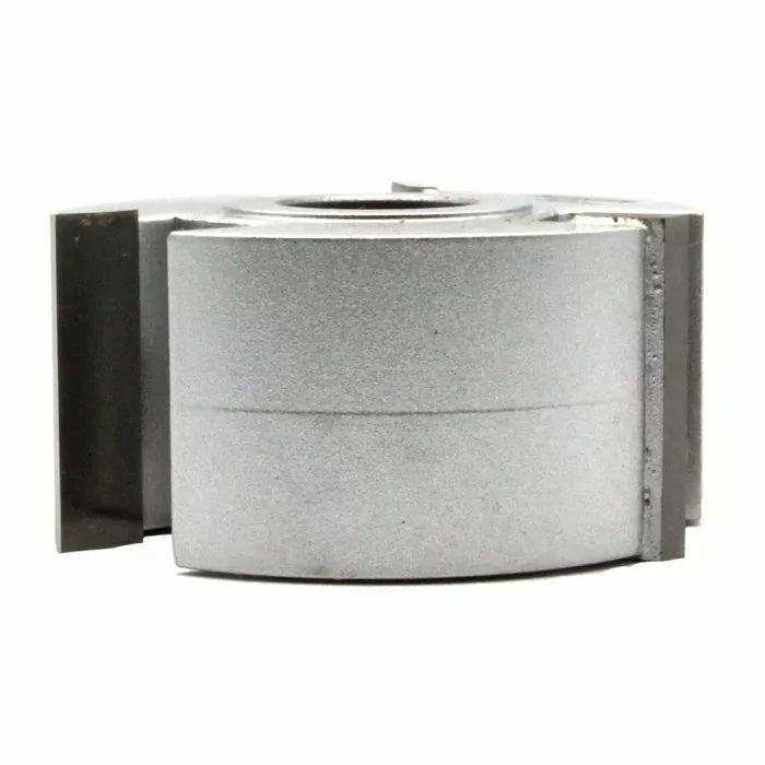 Carbide-tipped woodworking cutter head for jointer or shaper, isolated on white background.
