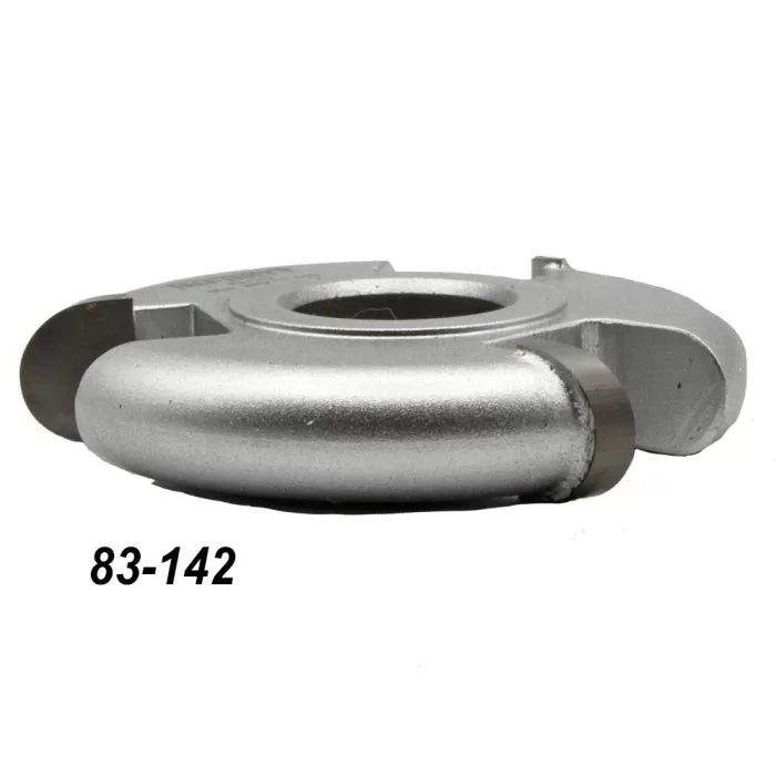 Silver woodworking edge-molding cutter head with steel blade, item 83-142, on white background.