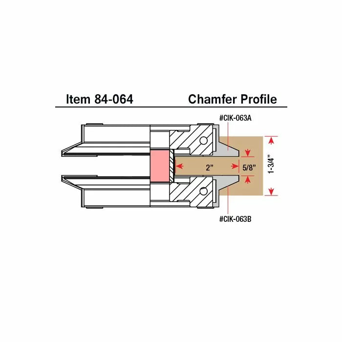 Chamfer profile diagram for woodworking cutter, item 84-064, with precise dimensions.