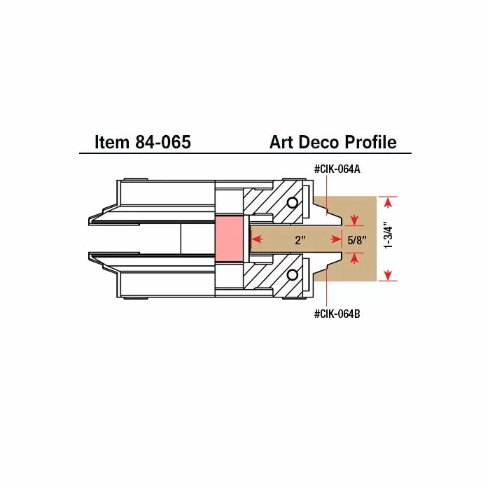 Art Deco profile router bit technical diagram, item 84-065, showing cut dimensions