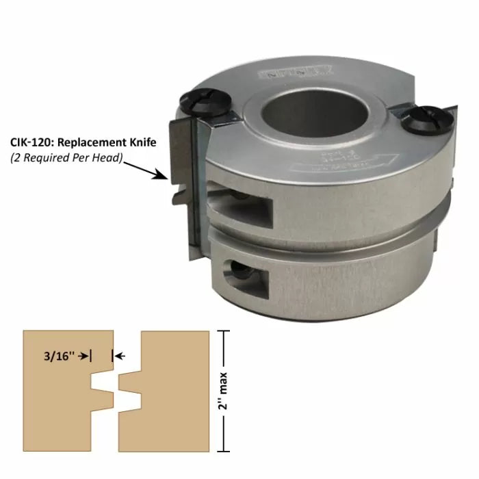 Aluminum slot cutter head with replacement knife and tongue and groove wood joint diagram