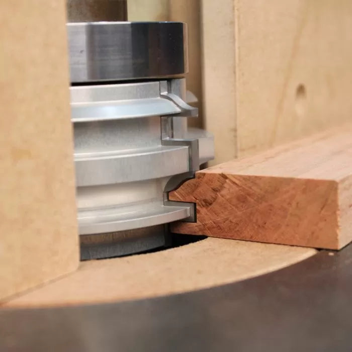 Router bit cutting groove in wood, woodworking tool for joinery and precise edge profiling