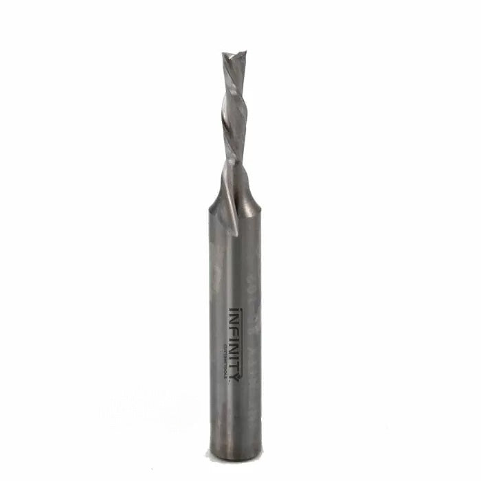 Upcut spiral router bit for woodworking on white background