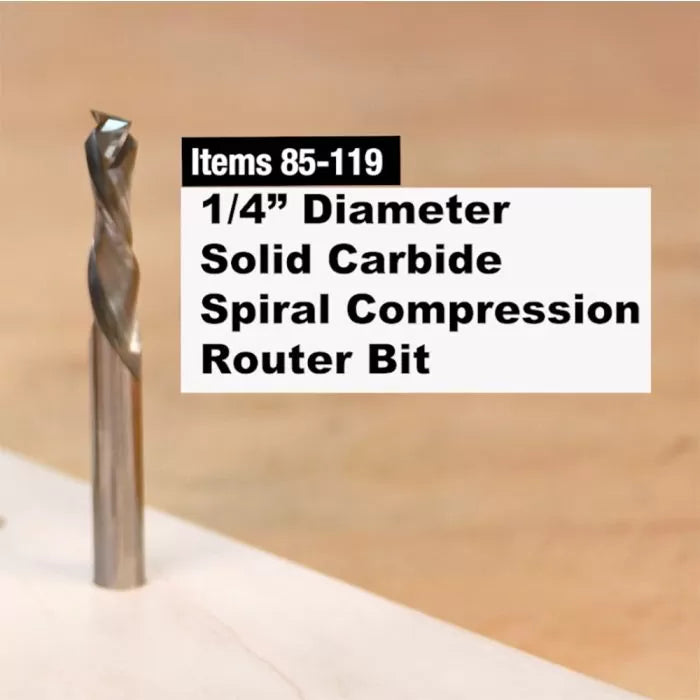 1/4-inch solid carbide spiral compression router bit on a wood surface