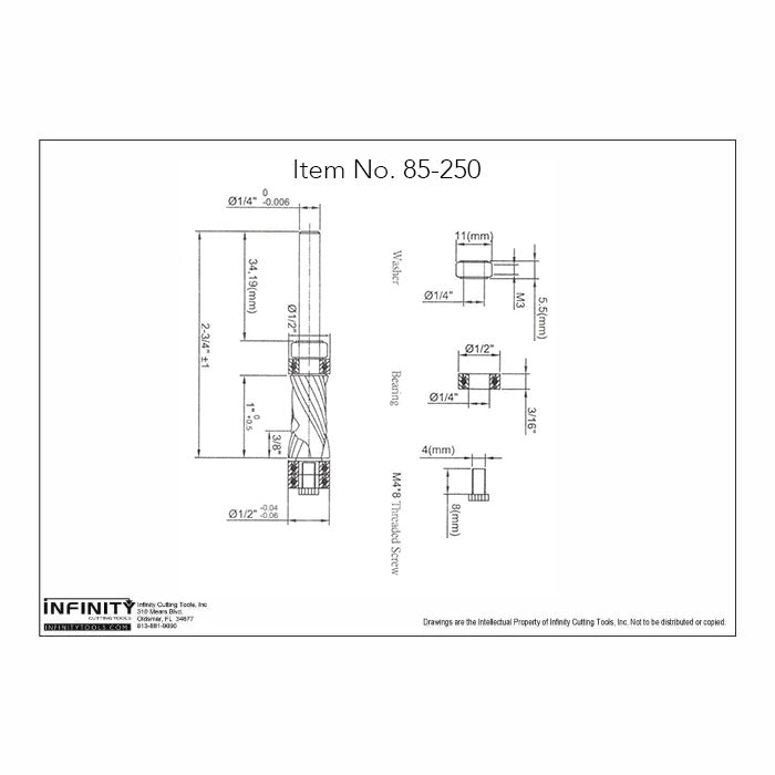 Technical diagram of woodworking router bit with detailed measurements and part labels