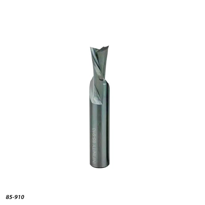Upcut spiral router bit with sharp flutes for woodworking, shown on white background