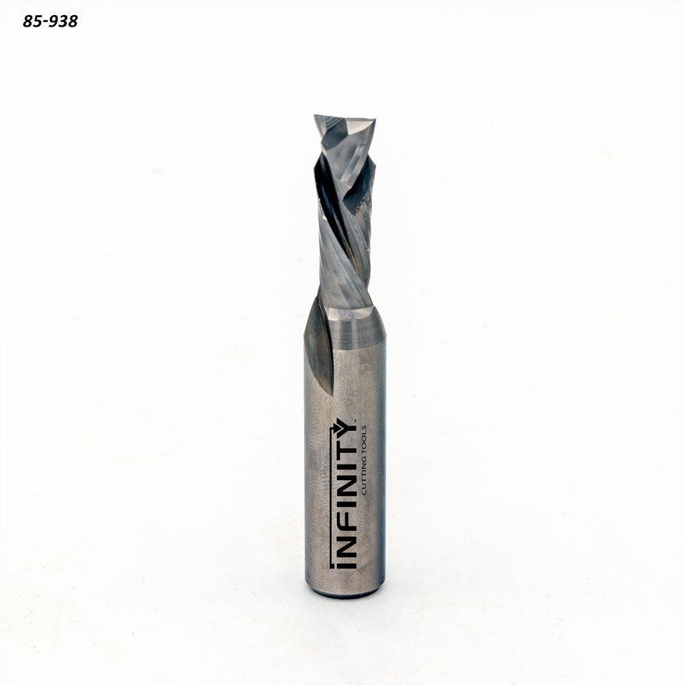 Carbide spiral router bit for woodworking, single tool on white background with product code 85-938.