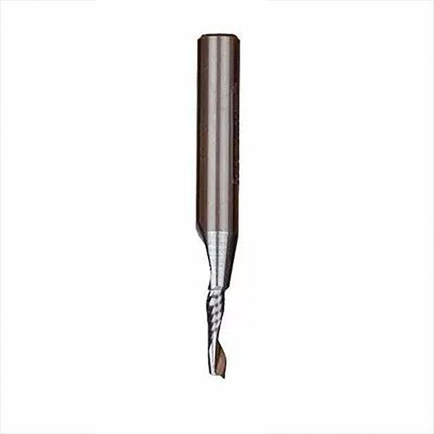 Spiral up-cut router bit for woodworking, isolated on white background