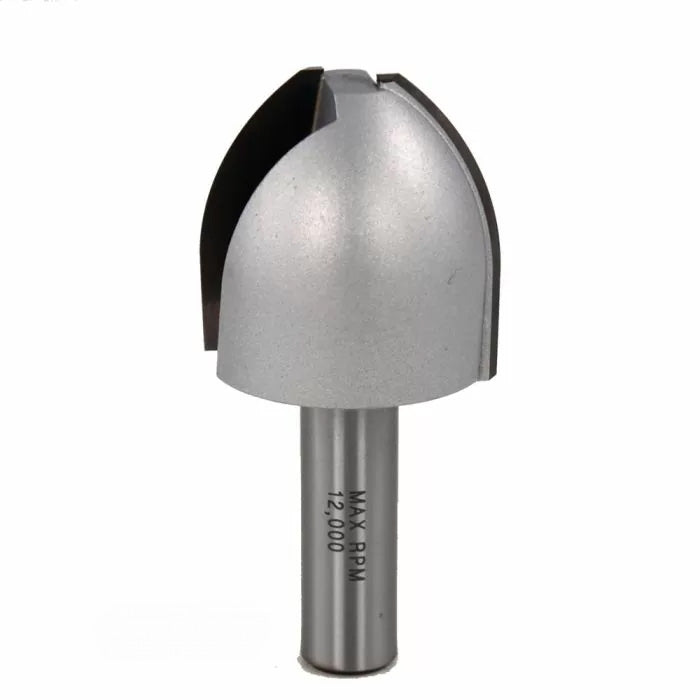 Round nose router bit for woodworking, silver finish, isolated on white background.