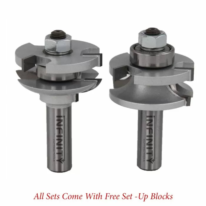 Two stacked dado router bits with ball bearings for woodworking joinery