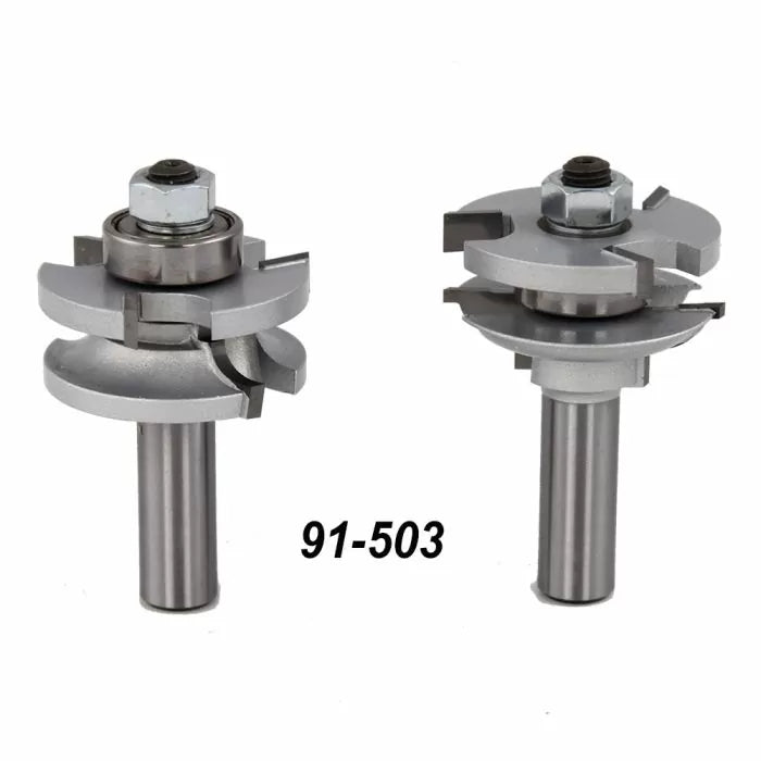 Woodworking router bit set with ball bearings, model 91-503, for precise joinery cuts