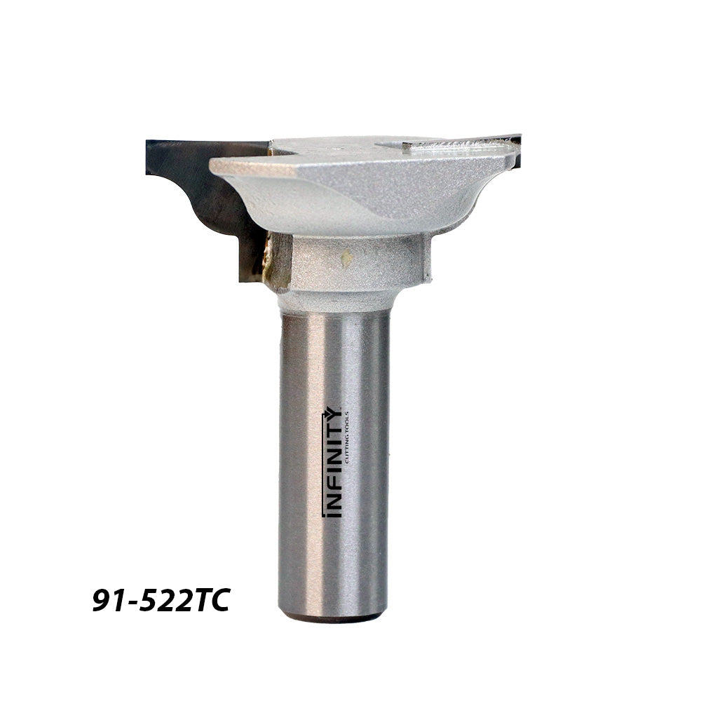 Carbide-tipped router bit for woodworking with Infinity logo and 91-522TC model marking