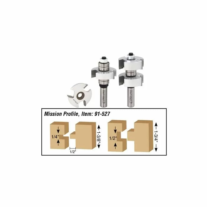 Router bit set with shank and profile cutter for woodworking joinery, Mission Profile 91-527