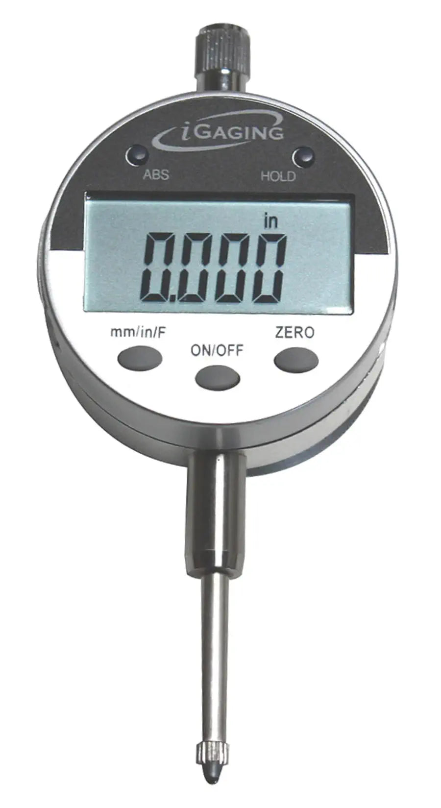 iGaging digital indicator reading 0.000 inches on a white background