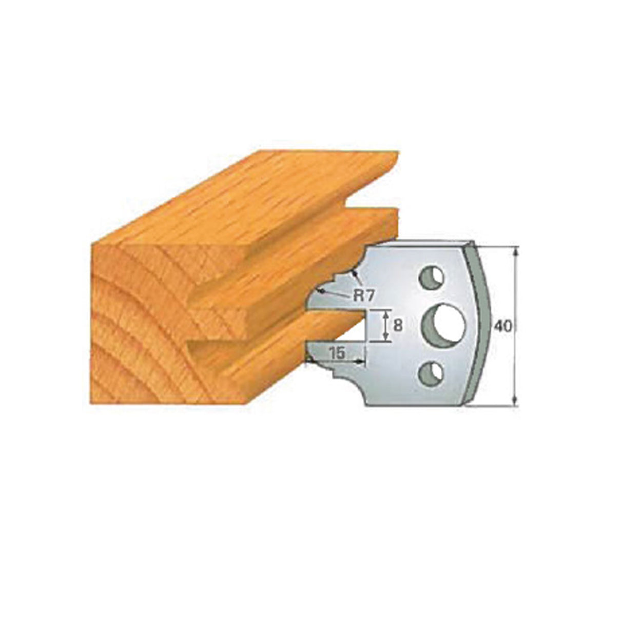 Woodworking profile cutter with measurements and cut sample for precision joinery